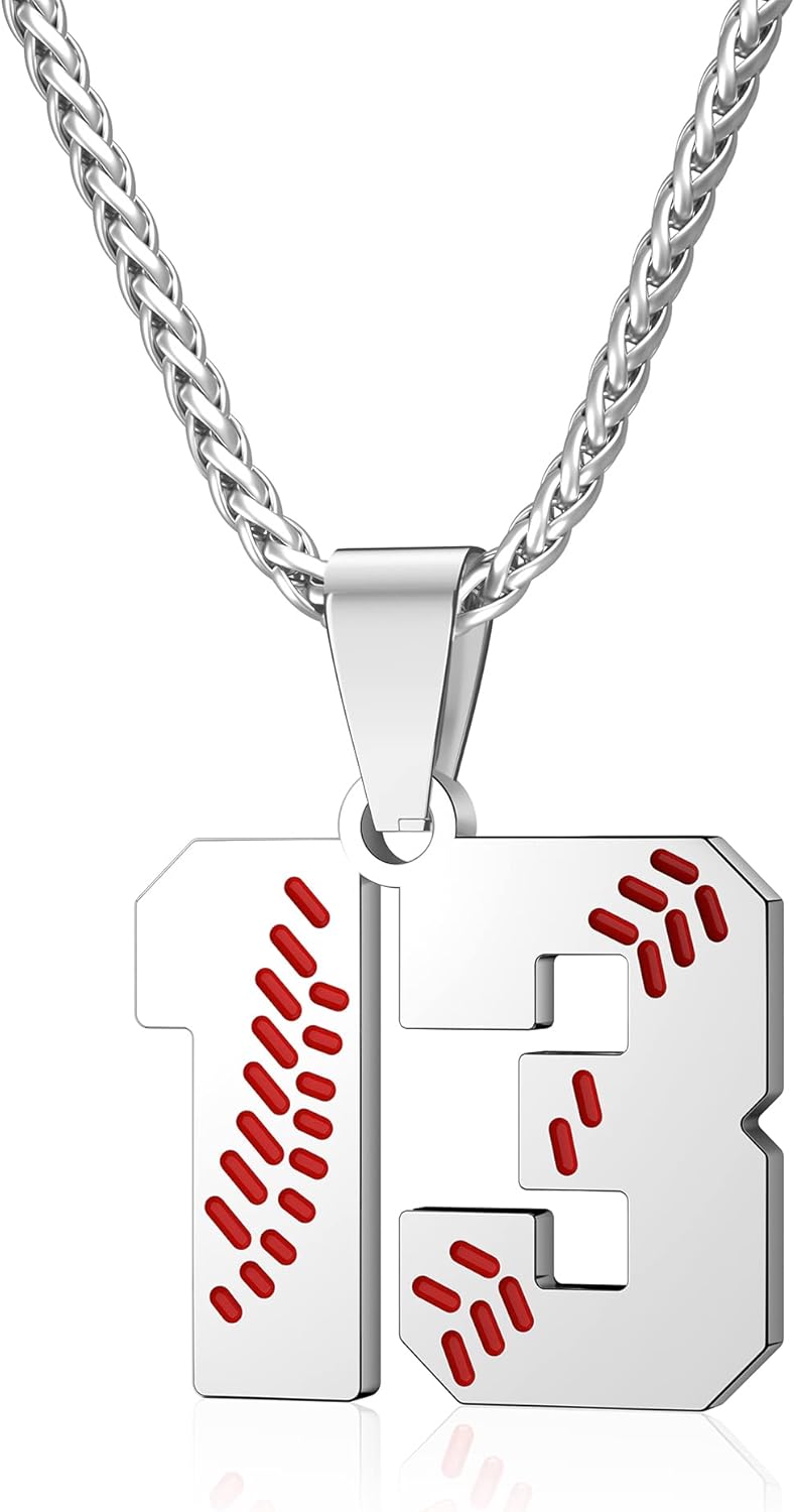 Wikavanli Personalized Baseball Jersey Number 00-99 Necklace - Stainless Steel Baseball Chain Pendant Necklace - Team Jewelry Gift for Boys, Girls, Men, Women - Image 1